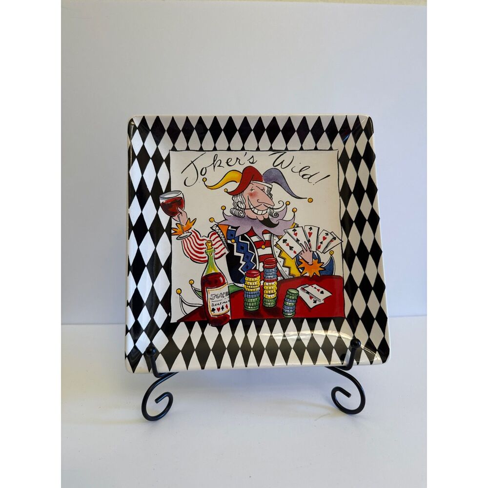 Mud Pie Jokers Wild Ceramic Square Platter Dish Tracy Flickinger